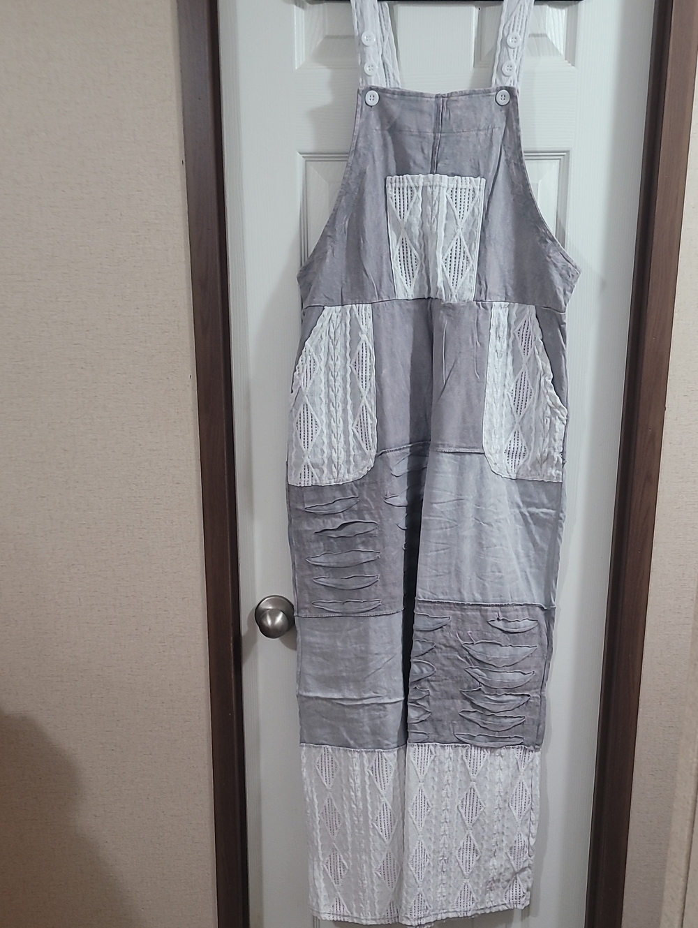 Yak & Yeti Gray Patchwork Lace Overalls